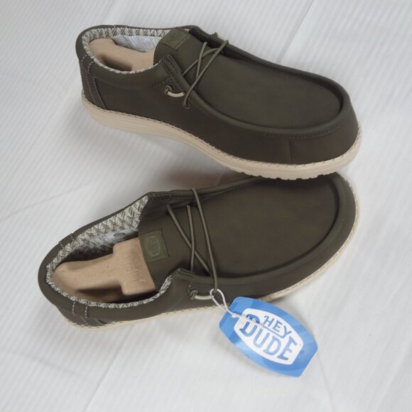 NWT Hey Dude Men\'s Wally Classic Shoes Olive Green Leather Mens Shoes Size 15 main image 9